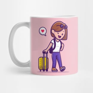 Woman Traveller Pulling Suitcase Mug